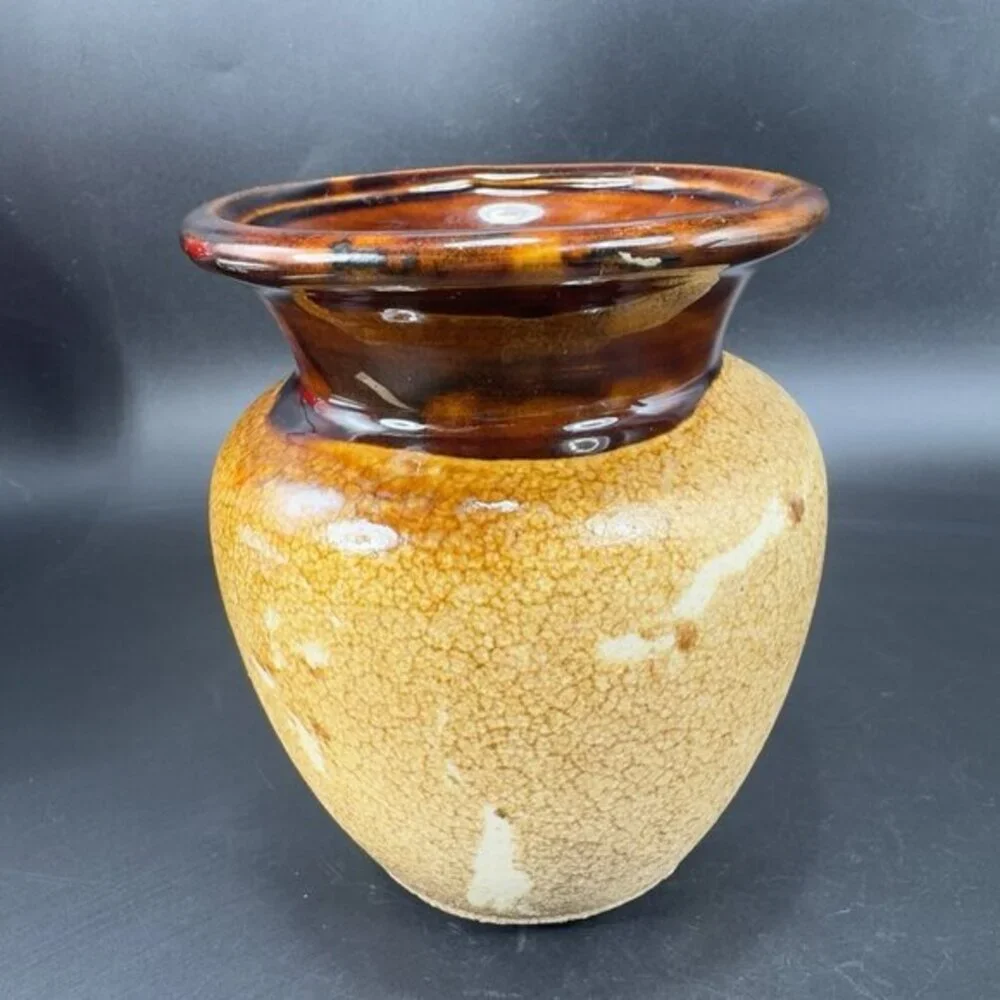 Royal Haeger Brown Earth Glaze Ceramic Vase Vessel Drip Glaze Signed Pottery VTG